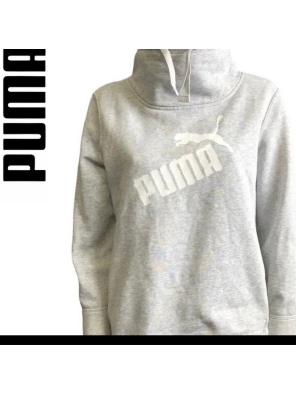 Puma Grey high neck with Drawstring sweatshirt with kangaroo pocket